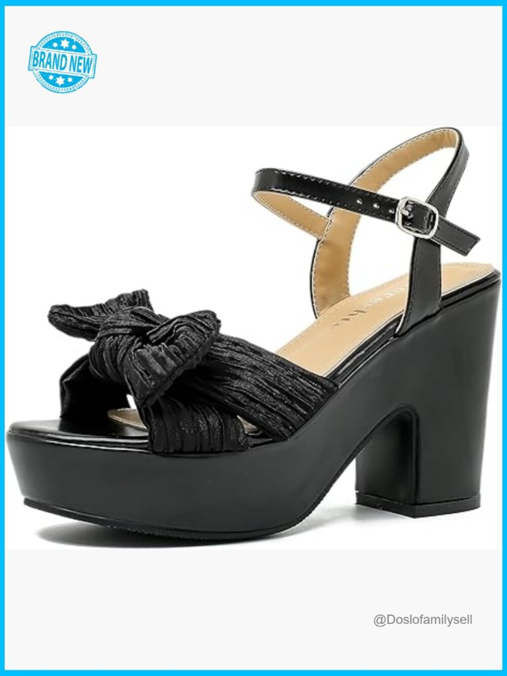 Bow Platform Sandals Block Heel Ankle Strap Round Open Toe Chunky 4 Inch